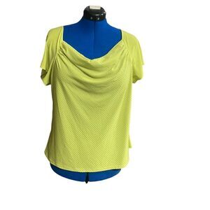 VALERIE STEVENS Women’s Green Studded Top Size Large Short Sleeves Cowl Neck‎